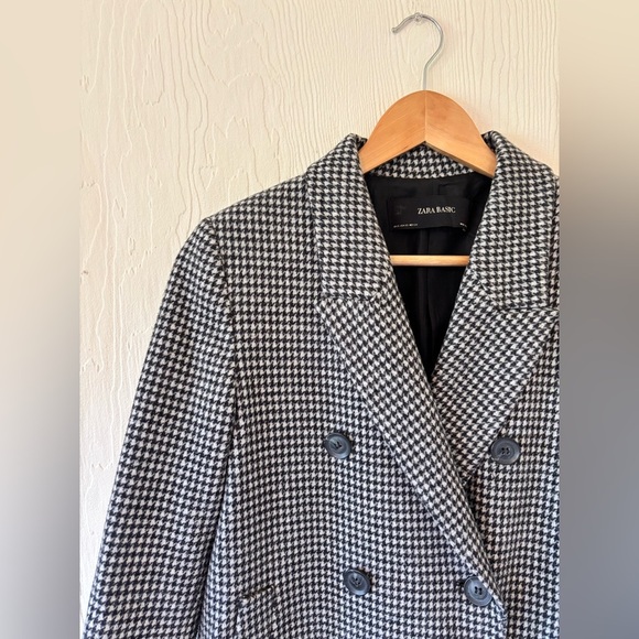 Zara Houndstooth Plaid Black and White Double Breasted Classic Fit Jacket Coat - Picture 6 of 13